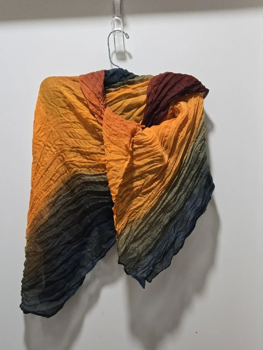 Ombre Crinkle Wrap Scarf in Orange, Brown & Blue